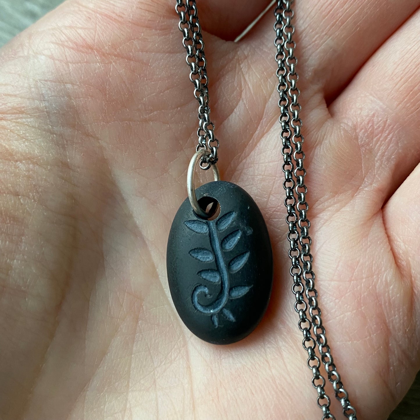 Vancouver Island Basalt Beach Stone Carved Fern Pendants