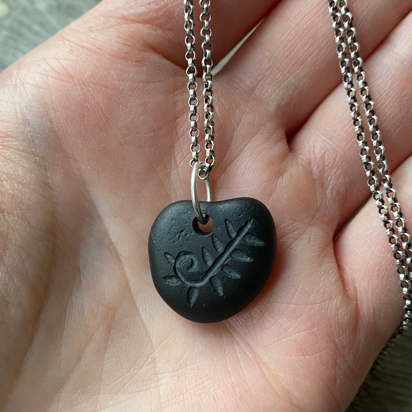 Vancouver Island Basalt Beach Stone Carved Fern Pendants