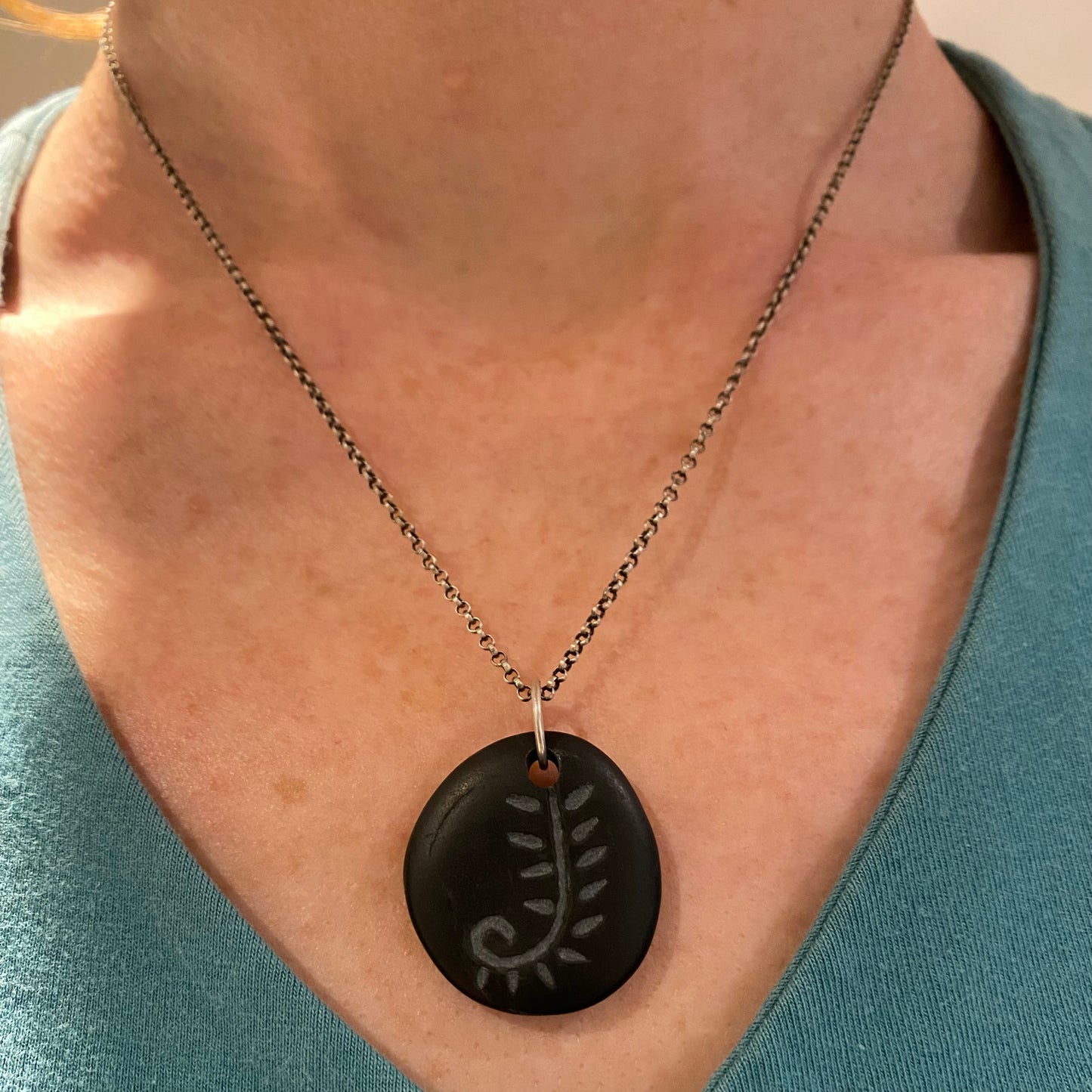 Vancouver Island Basalt Beach Stone Carved Fern Pendants