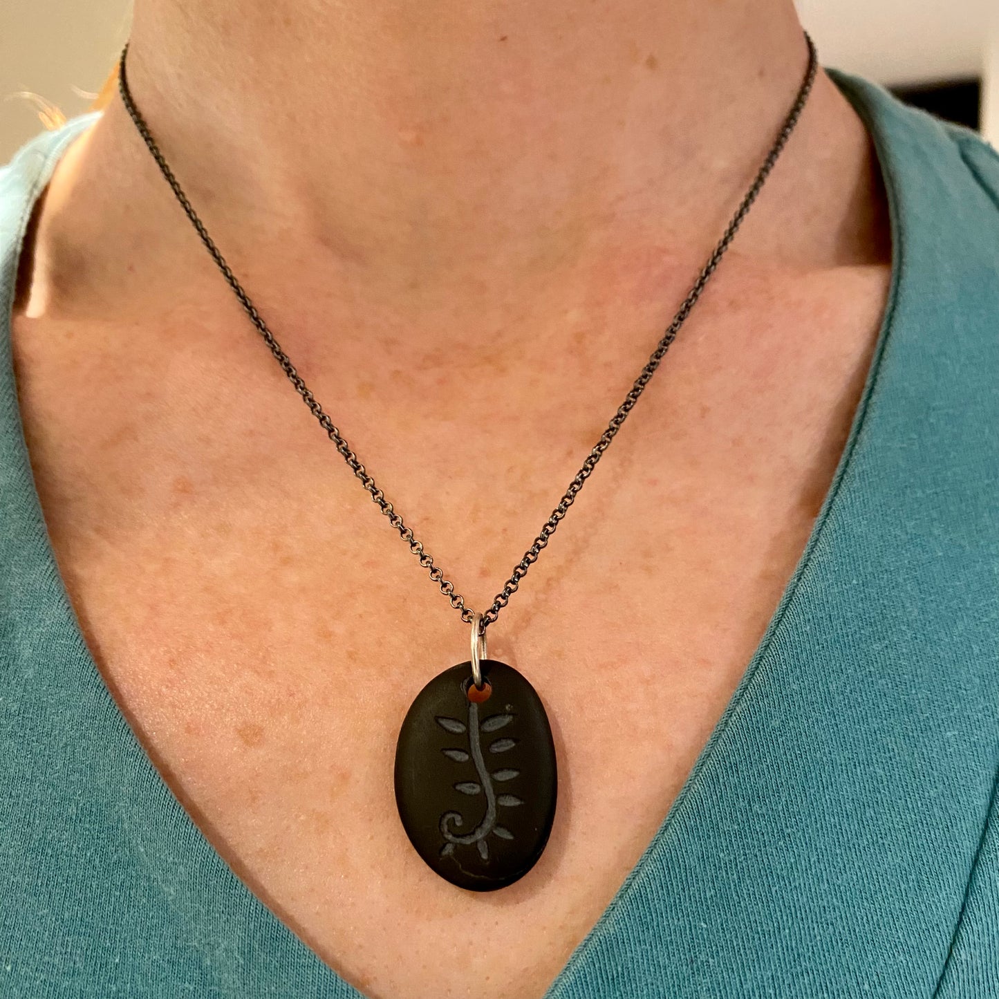 Vancouver Island Basalt Beach Stone Carved Fern Pendants
