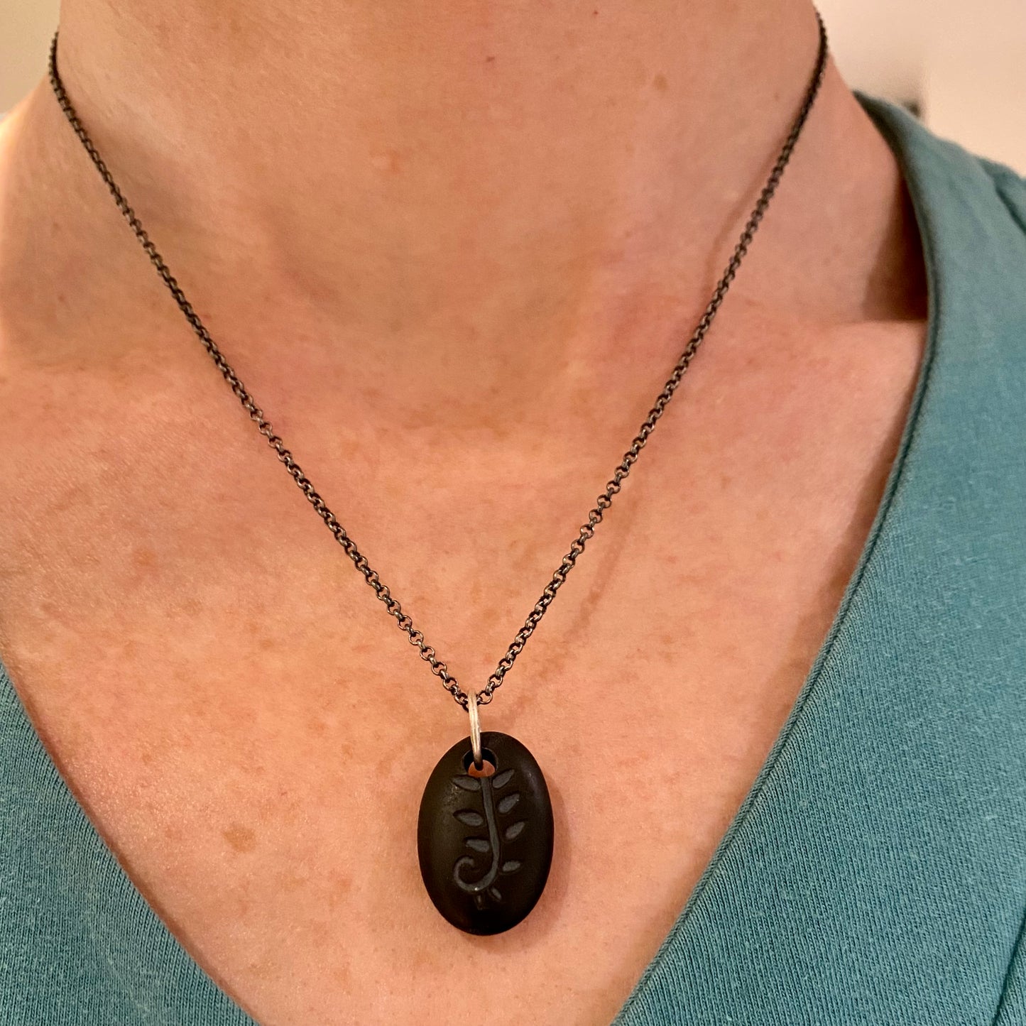 Vancouver Island Basalt Beach Stone Carved Fern Pendants