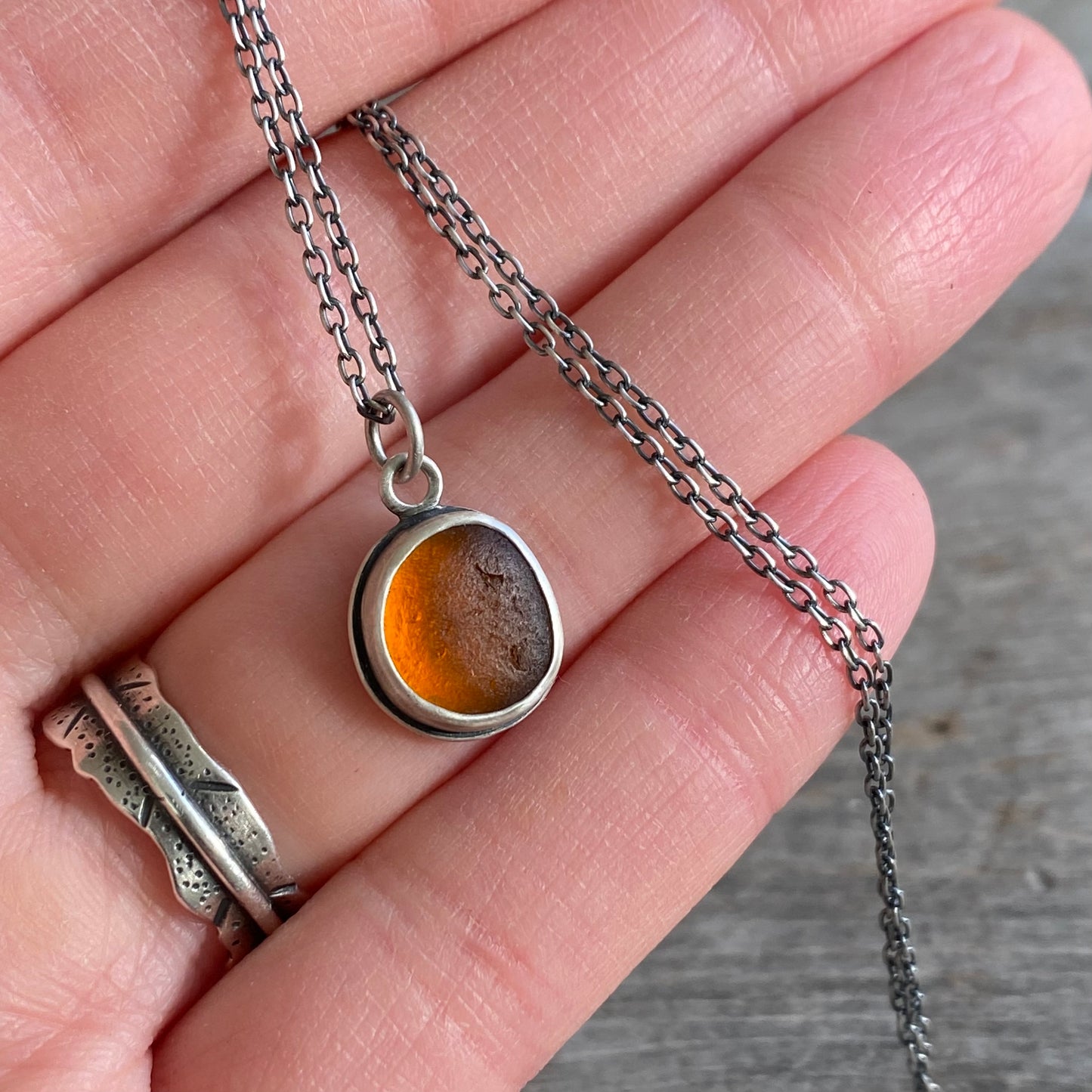 Amber Tiny Sea Glass Pendant