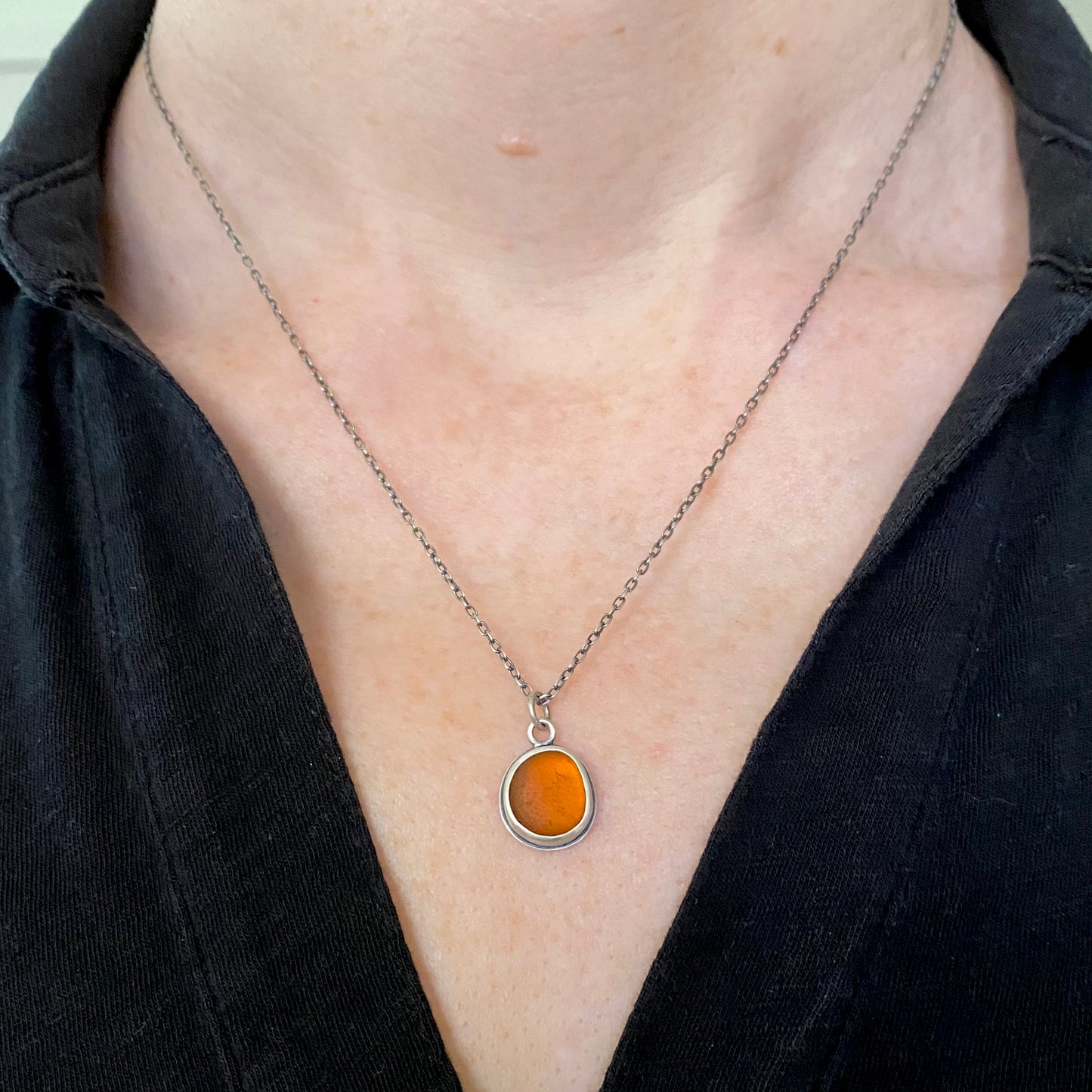 Amber Tiny Sea Glass Pendant