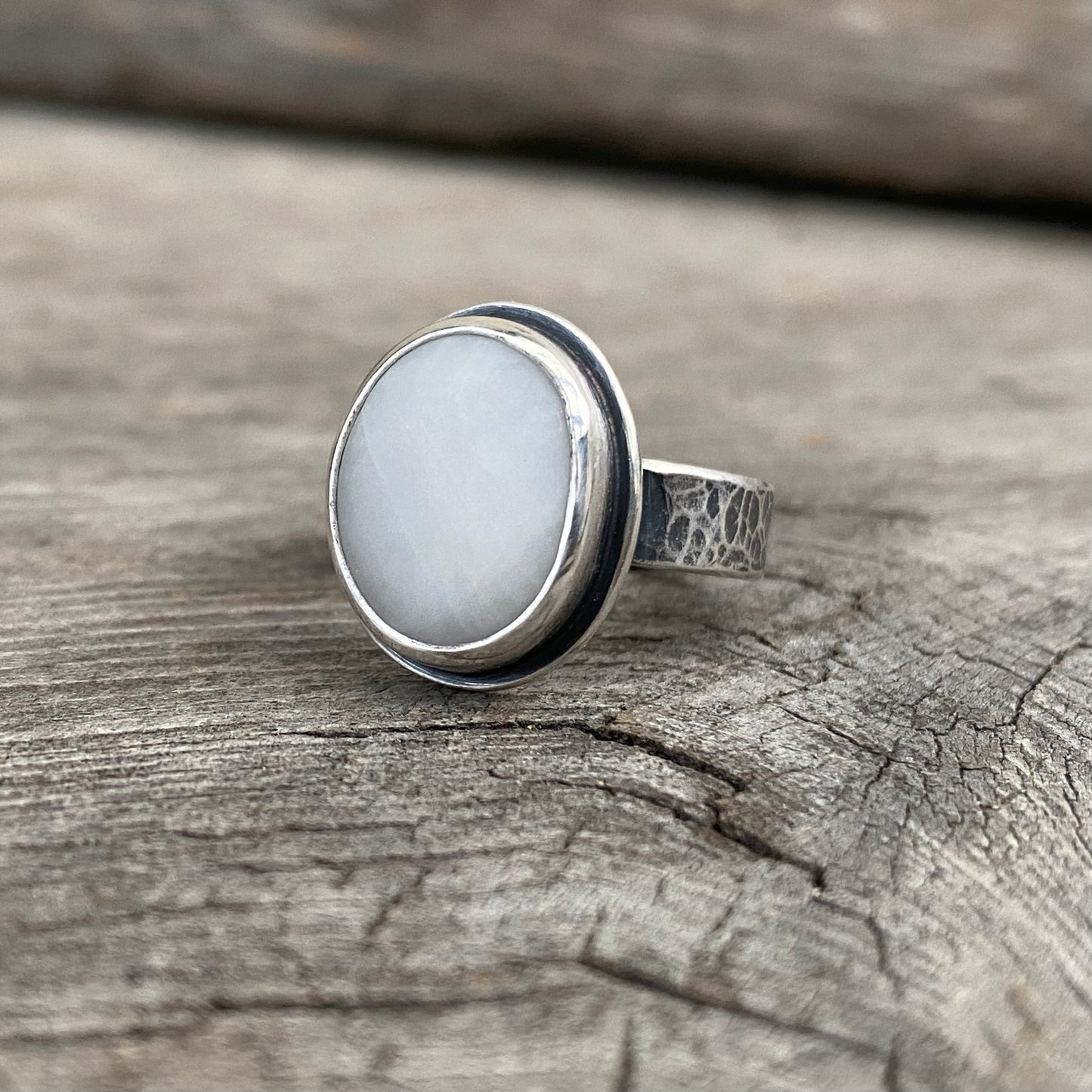 Snow White Vancouver Island Beach Stone Ring