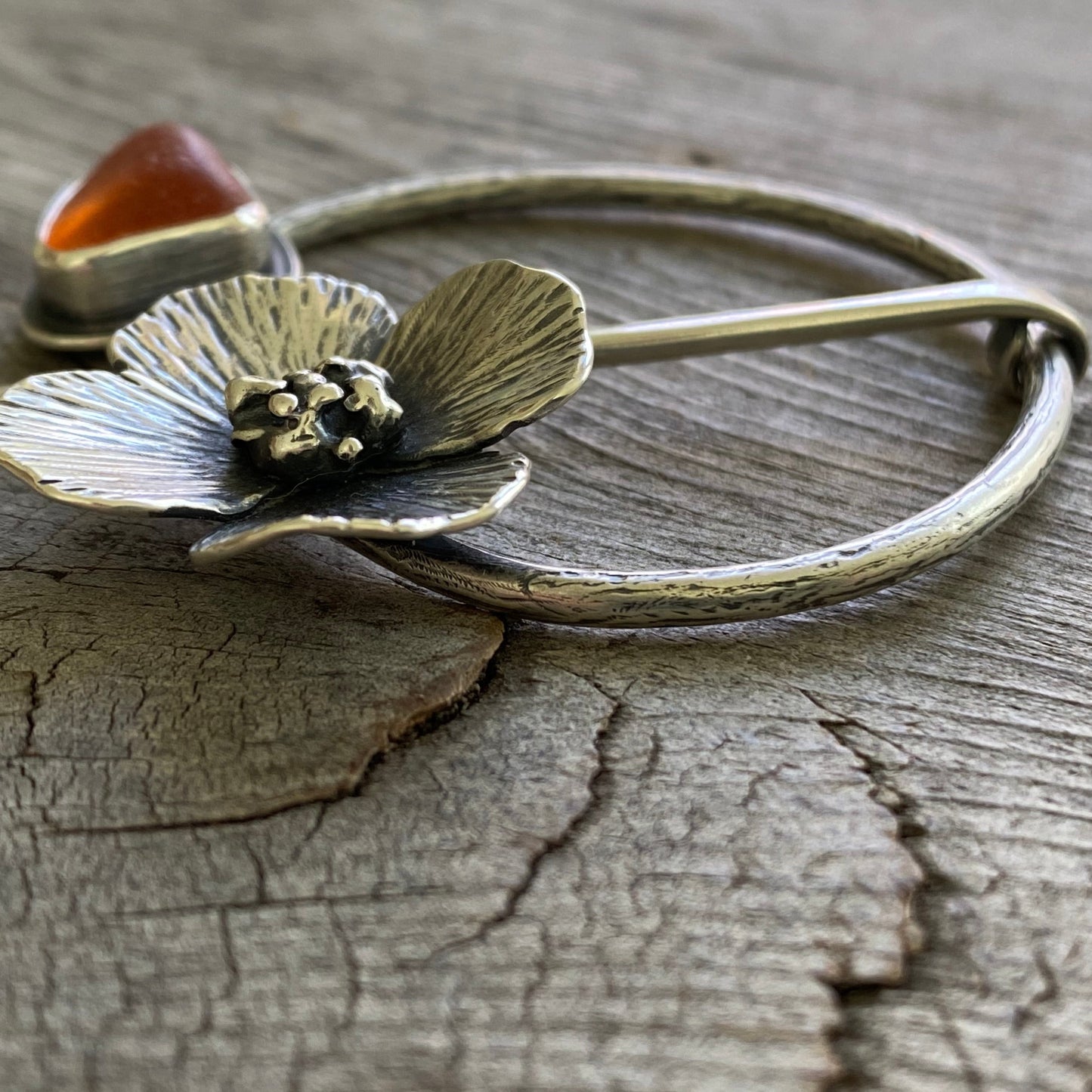 Rare genuine orange sea glass poppy pin