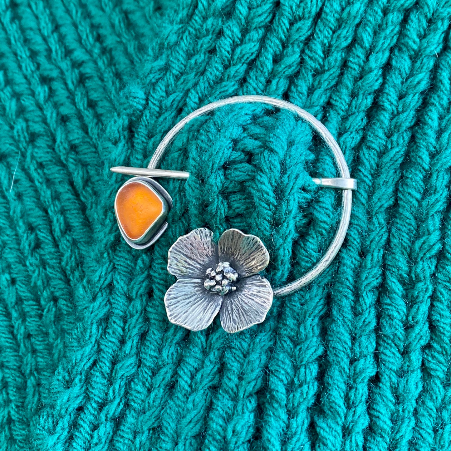 Rare genuine orange sea glass poppy pin