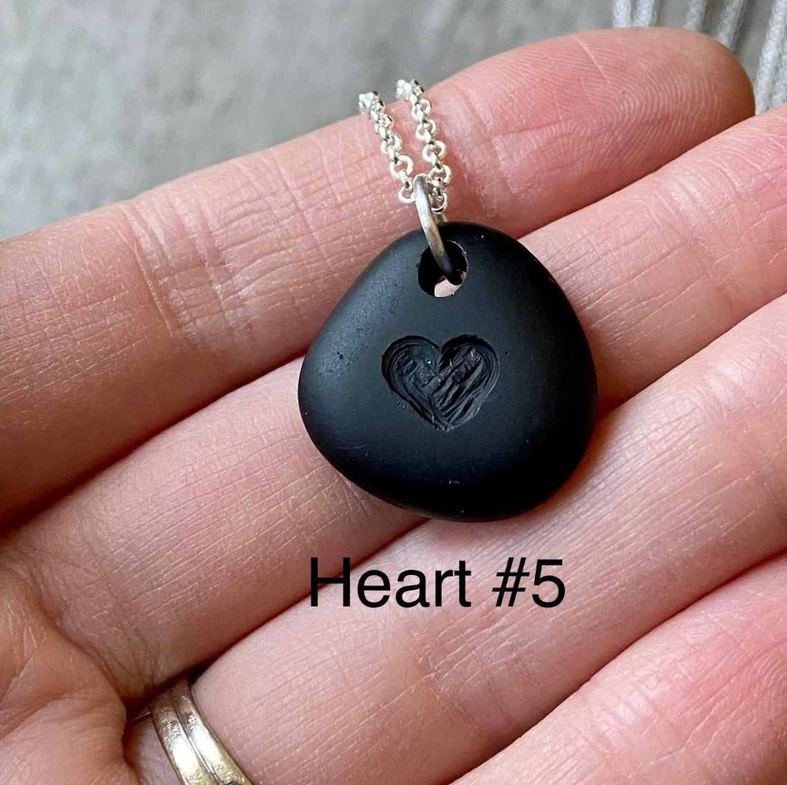 Carved Heart Beach Stone Pendants