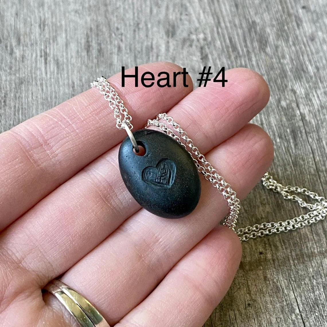 Carved Heart Beach Stone Pendants