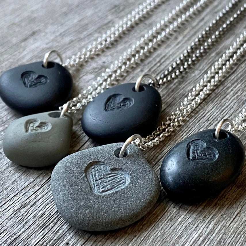 Carved Heart Beach Stone Pendants