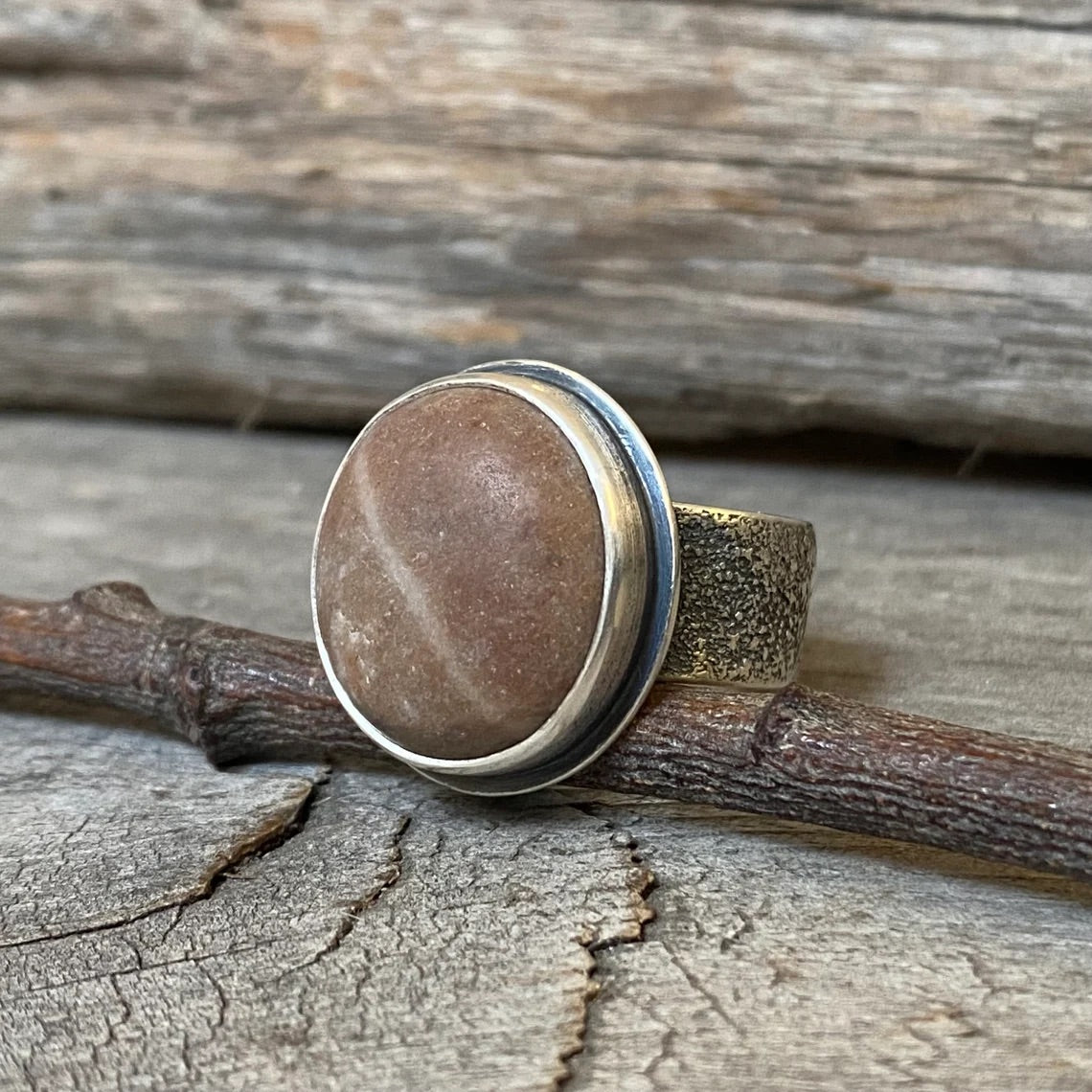 Beach stone and sterling silver wishing stone ring