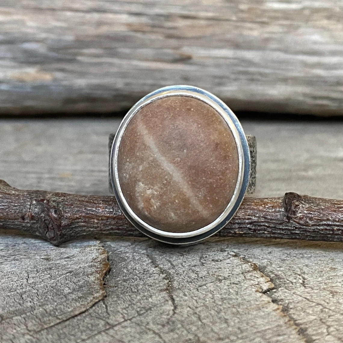 Beach stone and sterling silver wishing stone ring