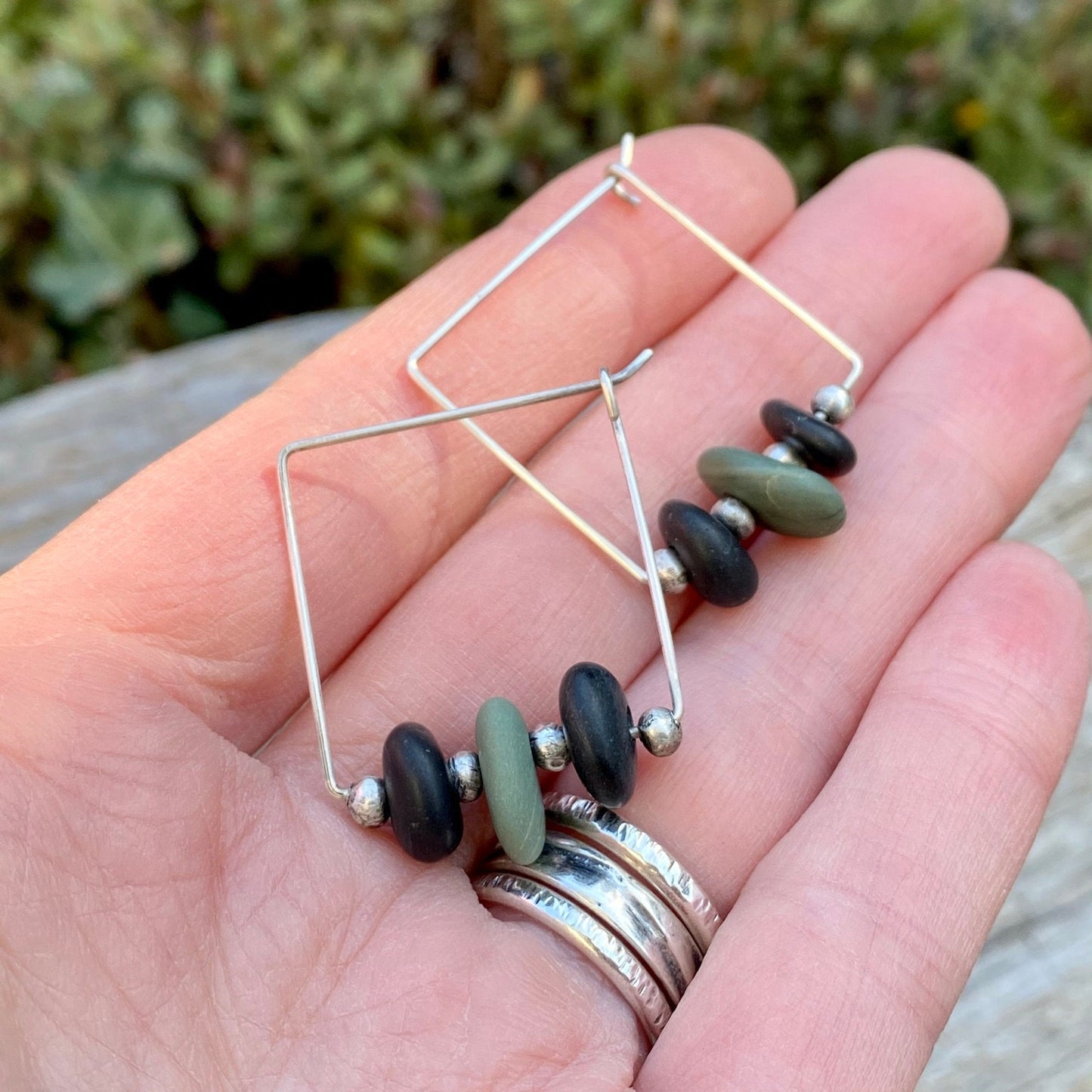 Square Vancouver Island Beach Stone Hoop Earrings