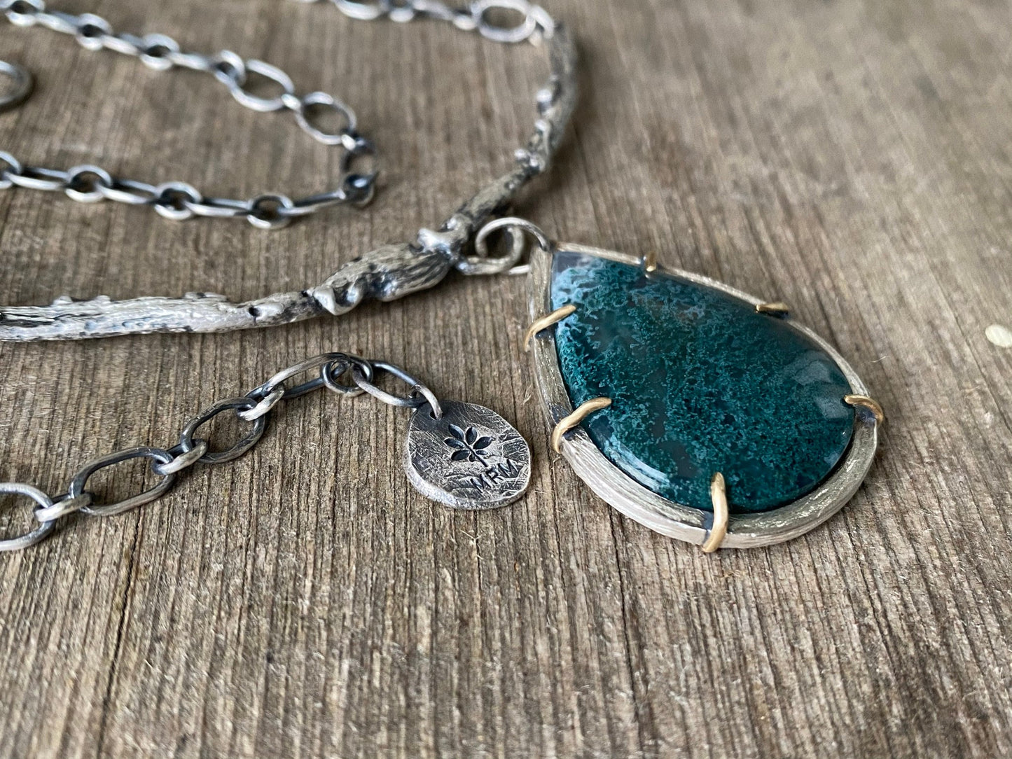 Moss agate forest branch pendant