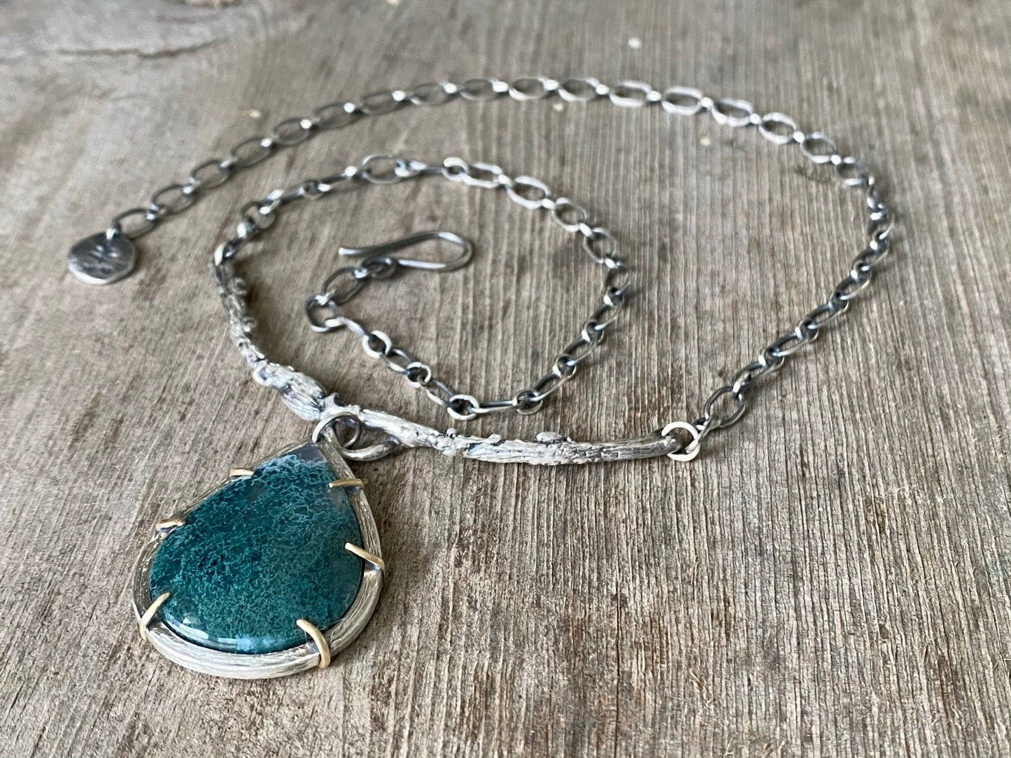 Moss agate forest branch pendant