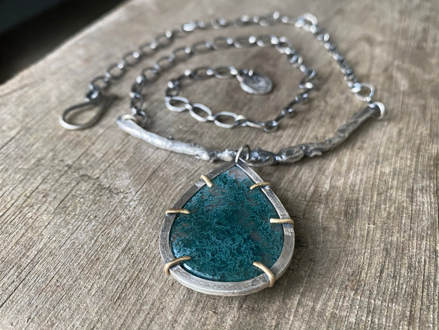 Moss agate forest branch pendant