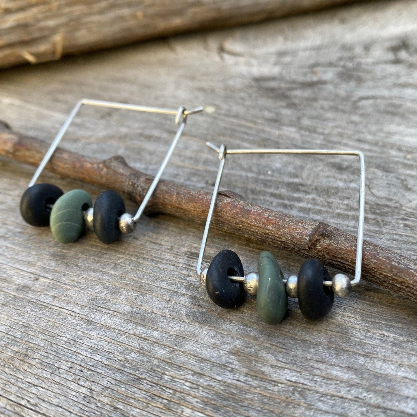 Square Vancouver Island Beach Stone Hoop Earrings