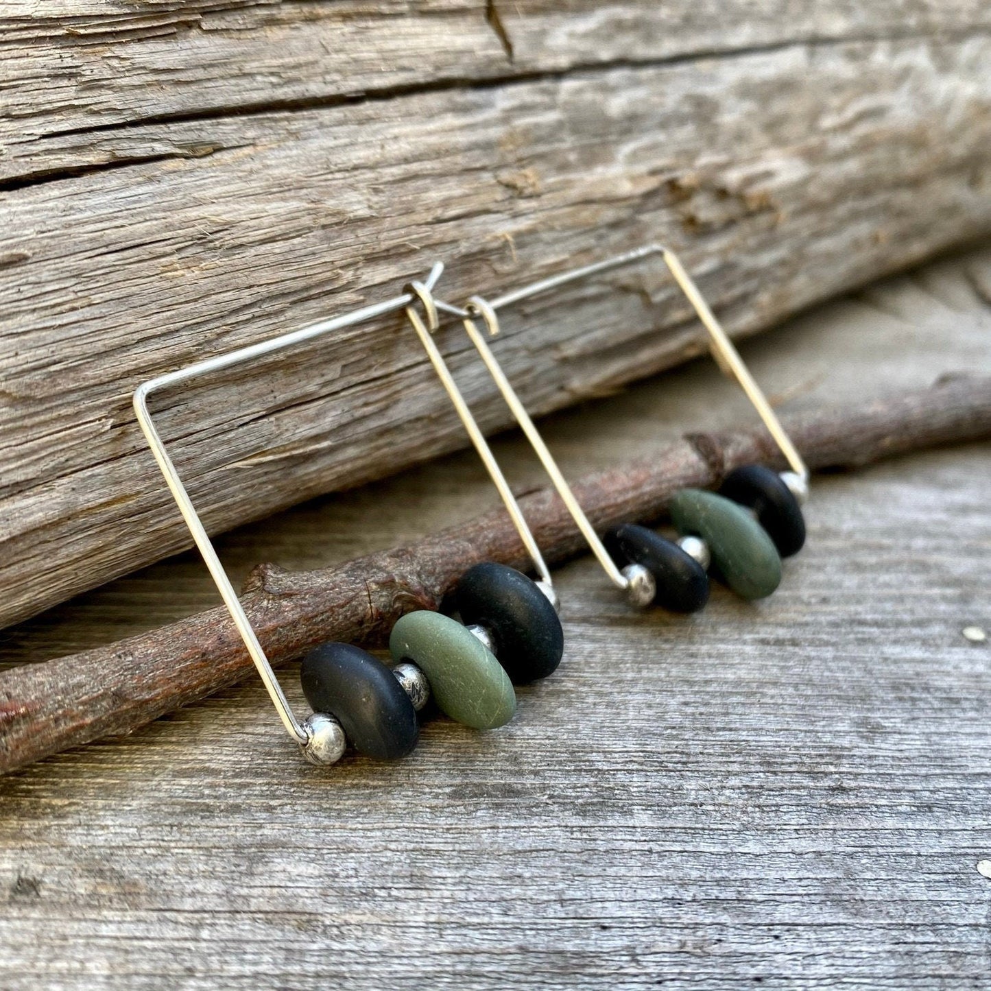 Square Vancouver Island Beach Stone Hoop Earrings