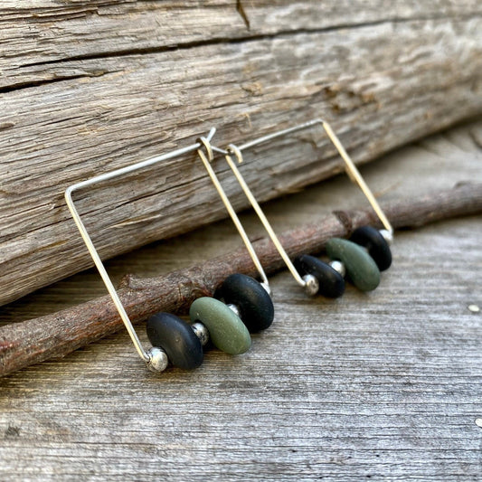Square Vancouver Island Beach Stone Hoop Earrings