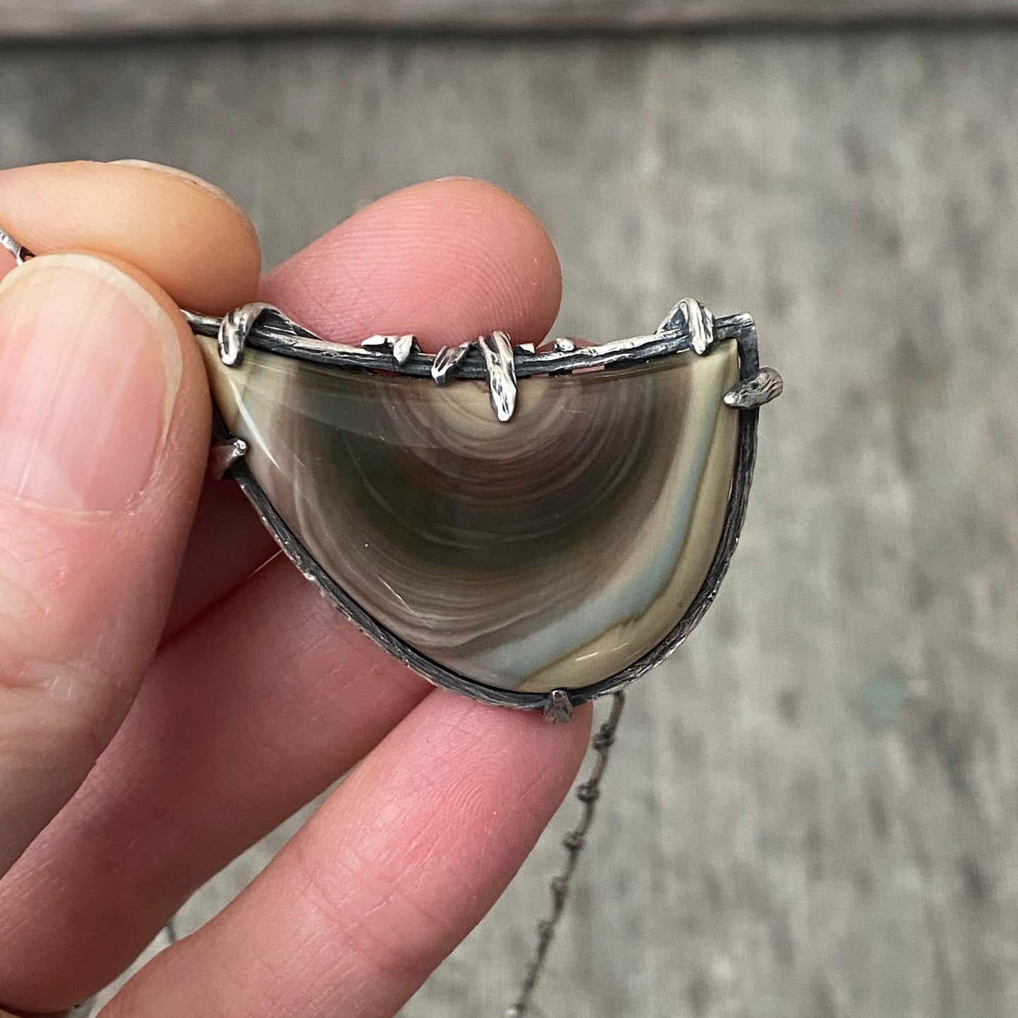 Hand carved sterling silver pendant with Imperial Jasper
