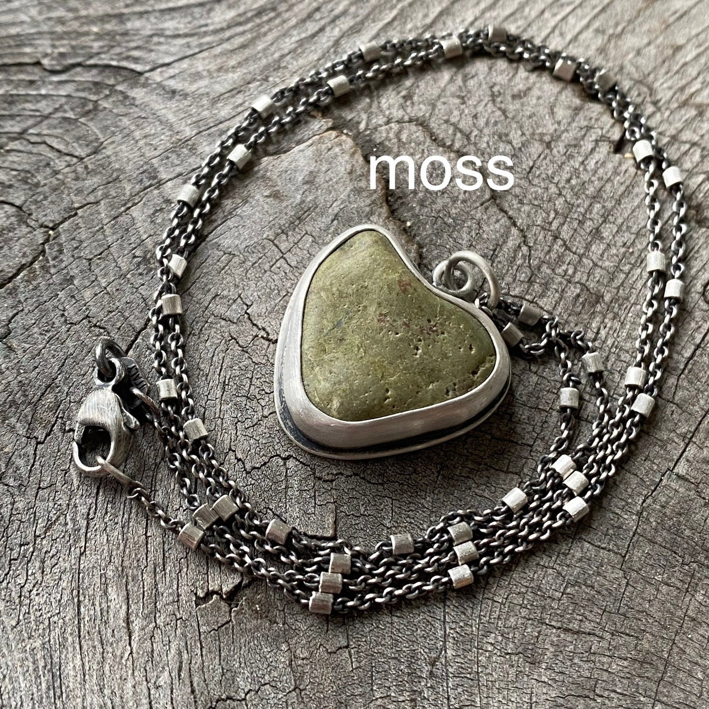 Sterling silver beach stone heart pendants