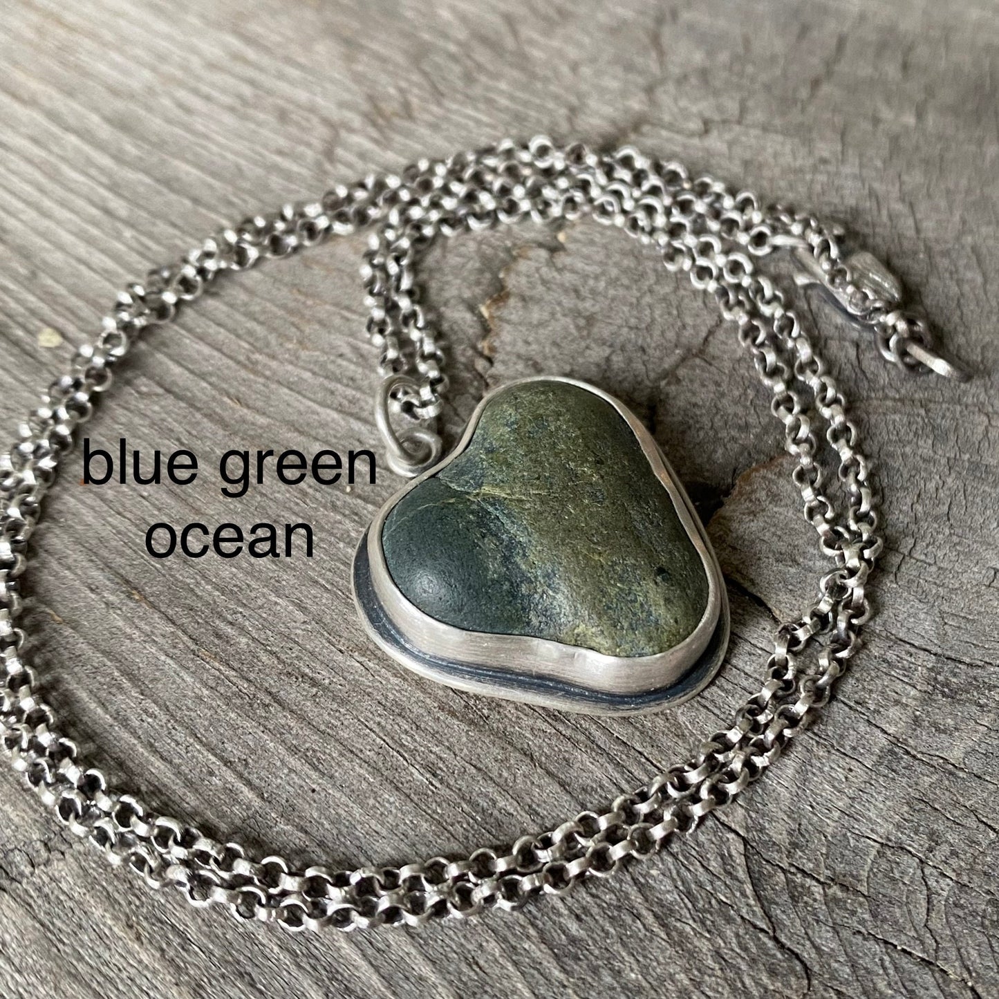 Sterling silver beach stone heart pendants