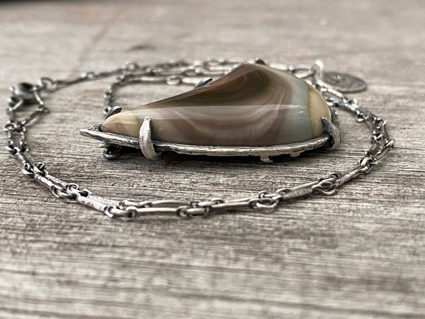 Hand carved sterling silver pendant with Imperial Jasper