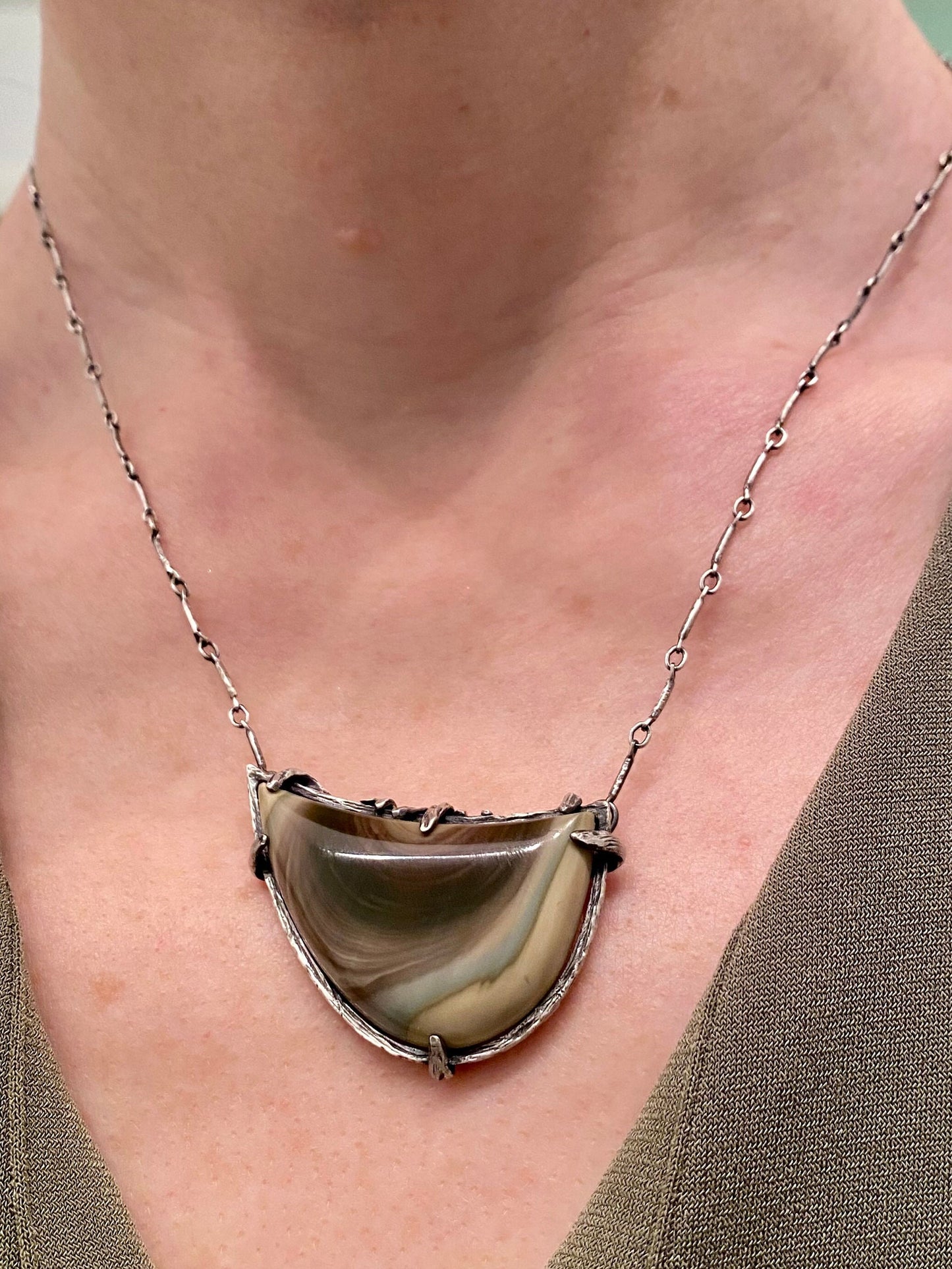Hand carved sterling silver pendant with Imperial Jasper