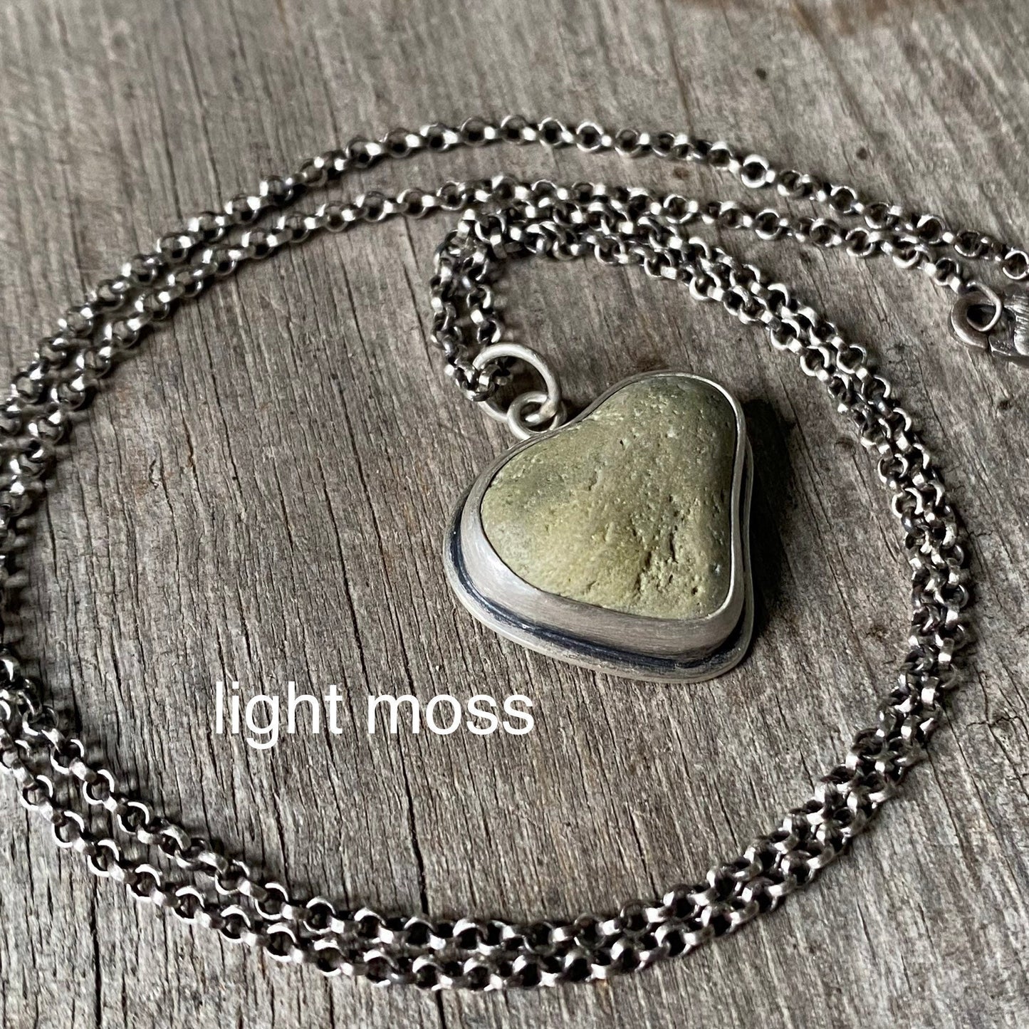 Sterling silver beach stone heart pendants