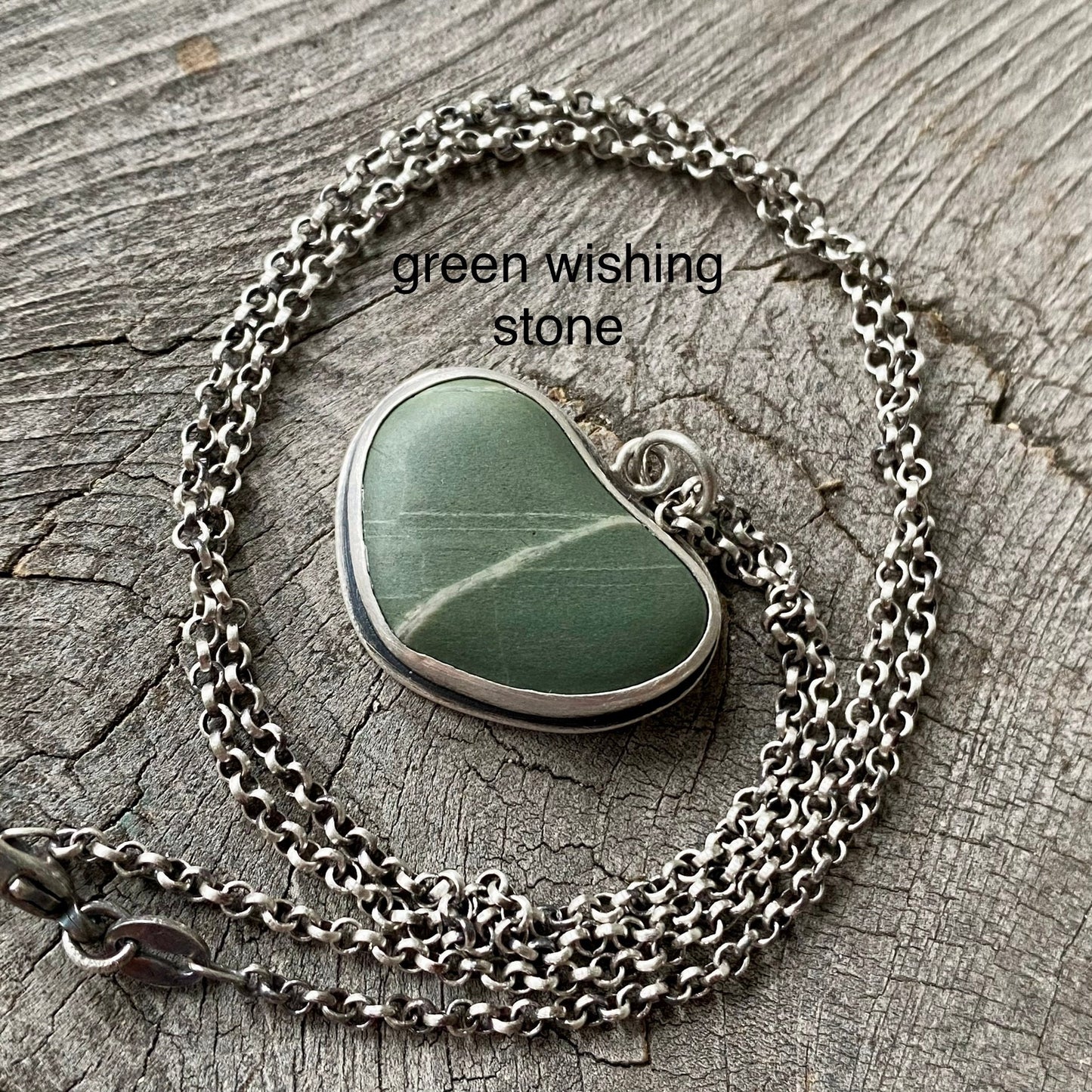 Sterling silver beach stone heart pendants