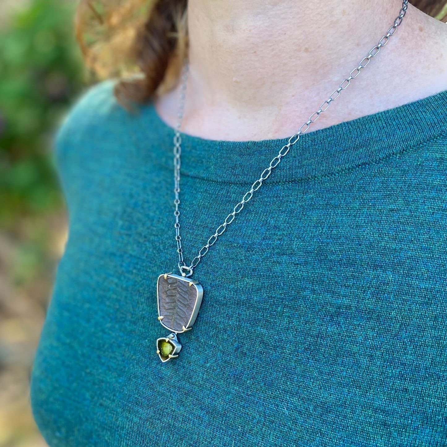 Fern Fossil and Tourmaline Forest Light Pendant