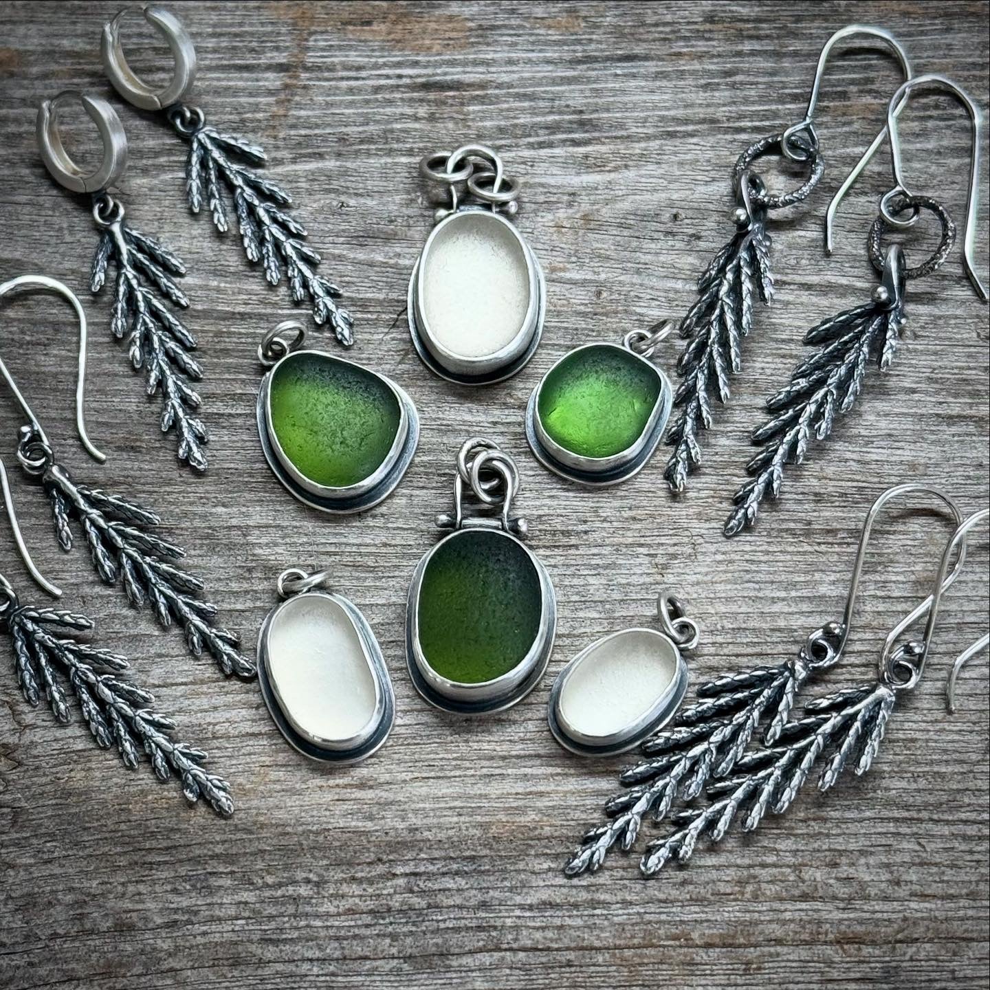 Lichen Hoop Cedar Leaf Earrings