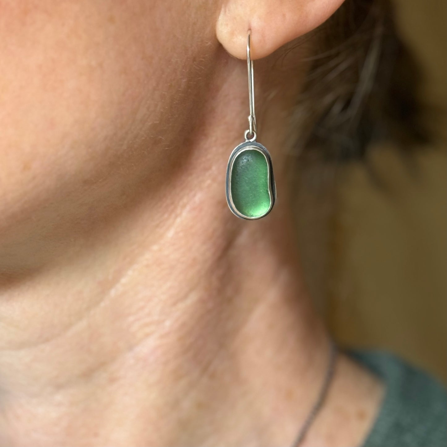 Green Classic Sea Glass Dangles