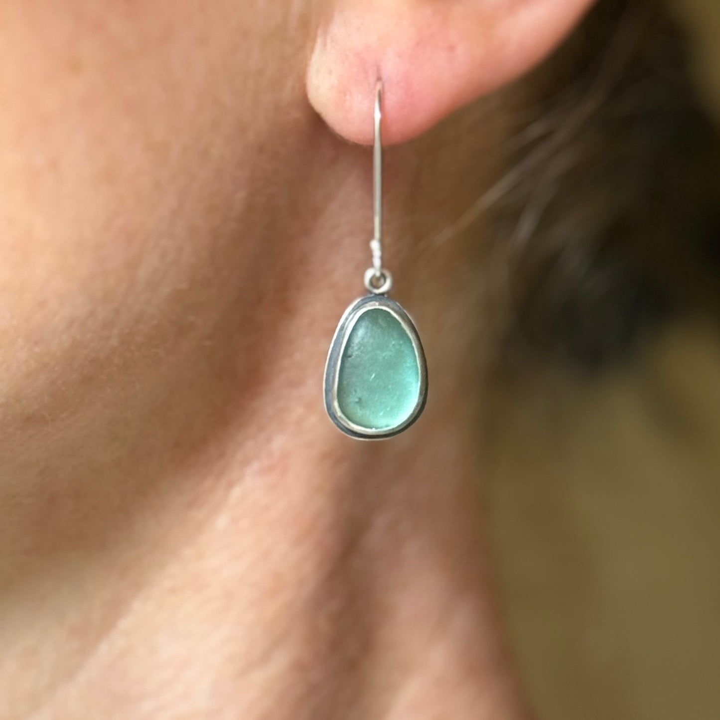 Light Teal Blue Classic Sea Glass Dangles