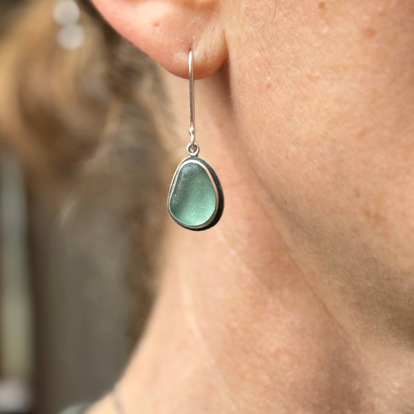 Light Teal Blue Classic Sea Glass Dangles