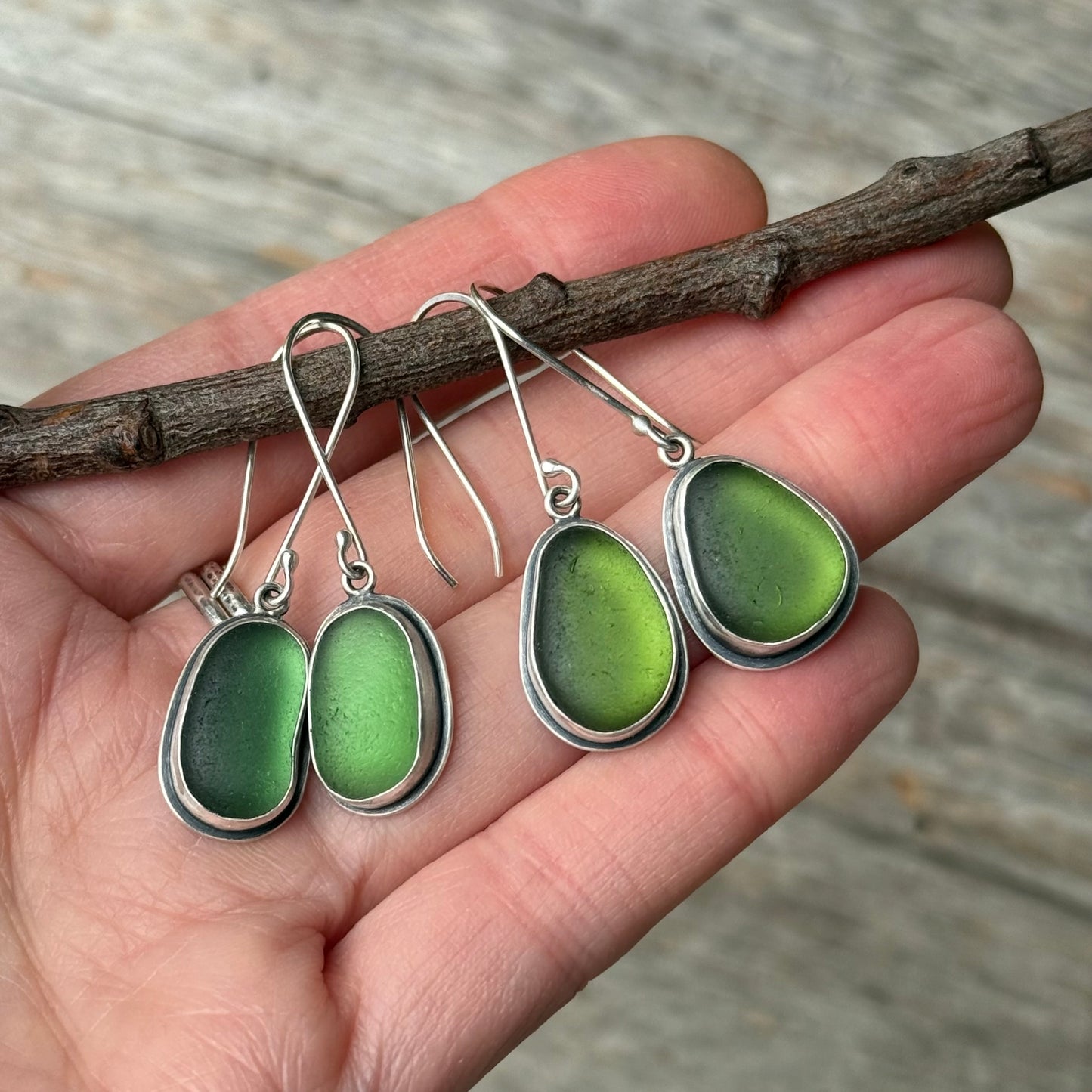 Green Classic Sea Glass Dangles