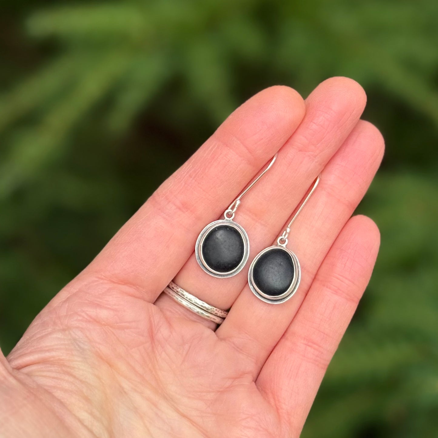 Black Basalt Classic Beach Stone Dangles