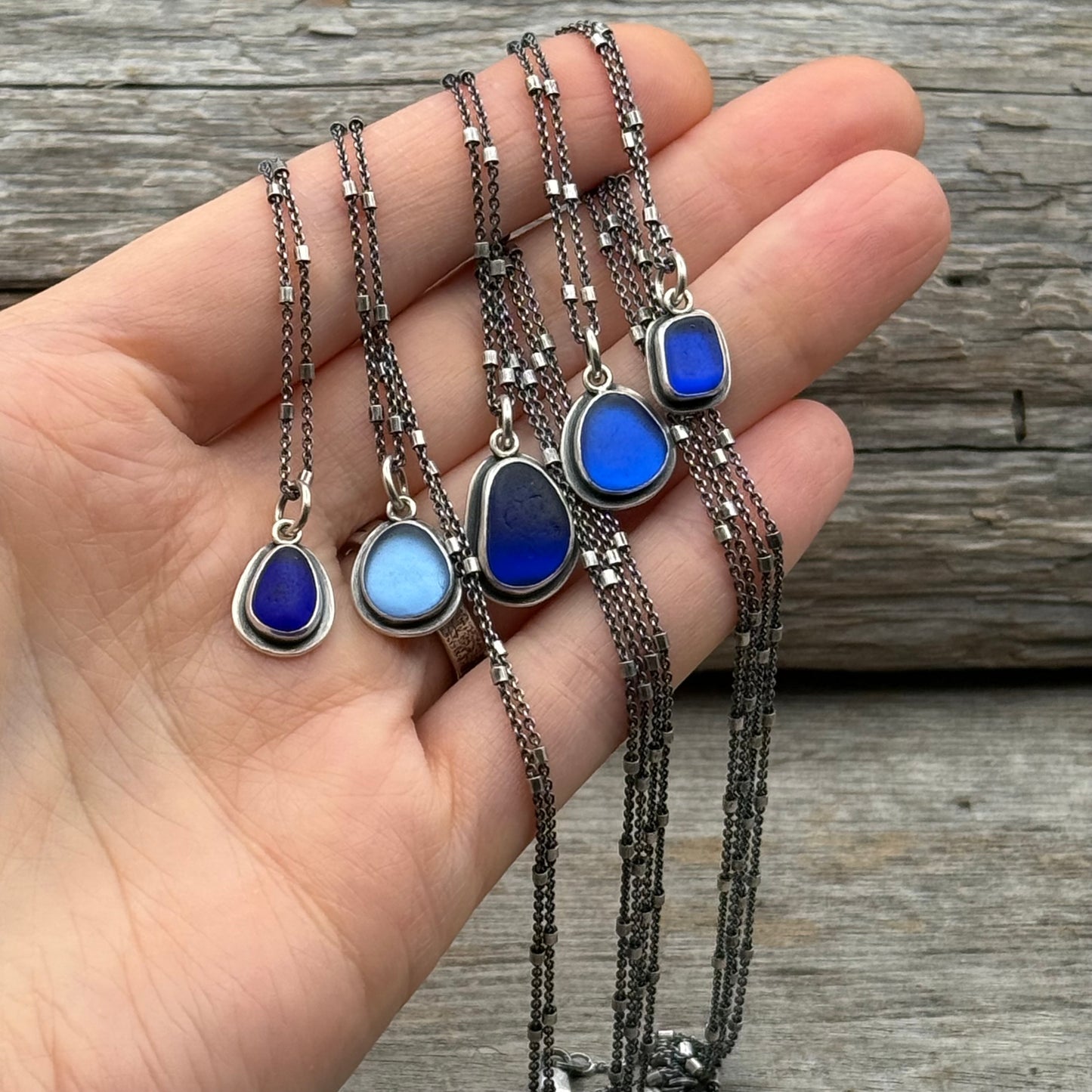 Colors of the sea blue sea glass pendants