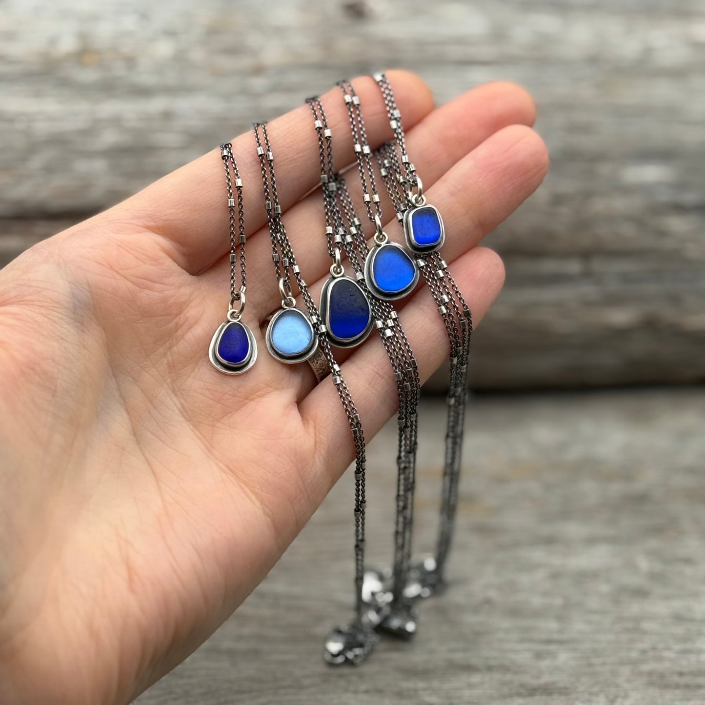 Colors of the sea blue sea glass pendants