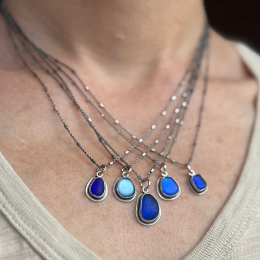 Colors of the sea blue sea glass pendants