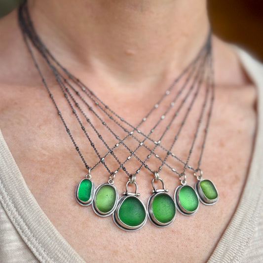 Colors of the Forest Green Sea Glass Pendants