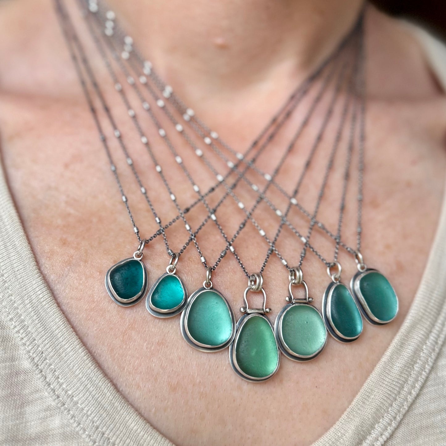 Colors of the Sea Teal Sea Glass Pendants