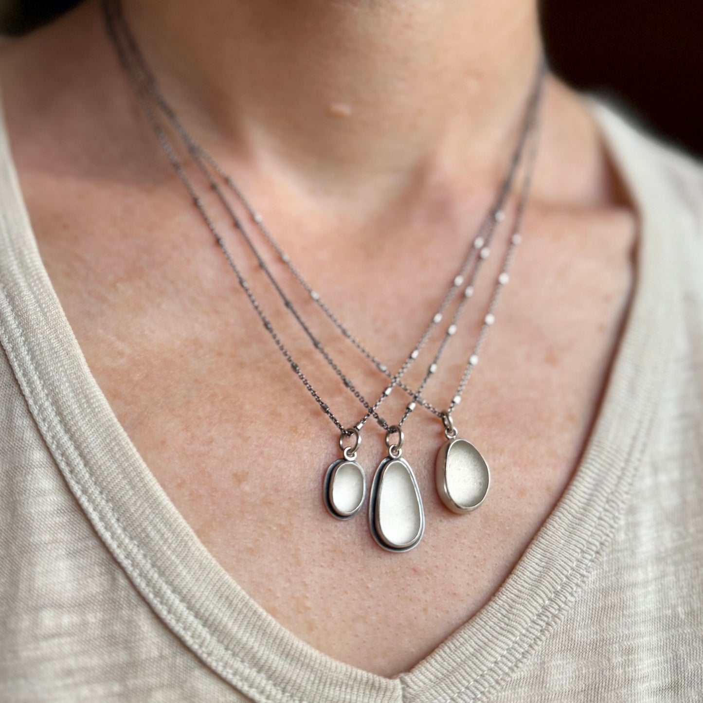 Winter White Vancouver Island Sea Glass Pendants