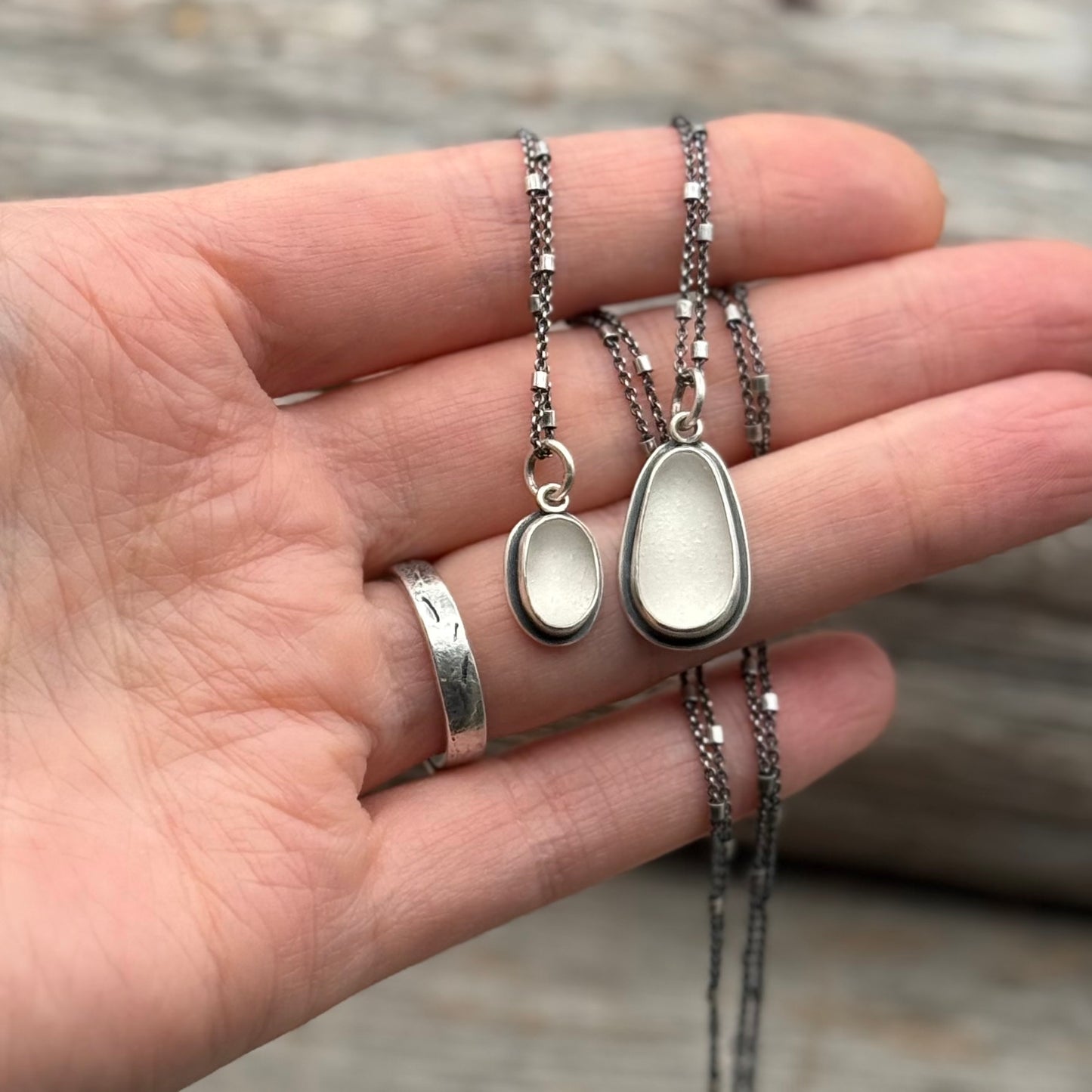 Winter White Vancouver Island Sea Glass Pendants