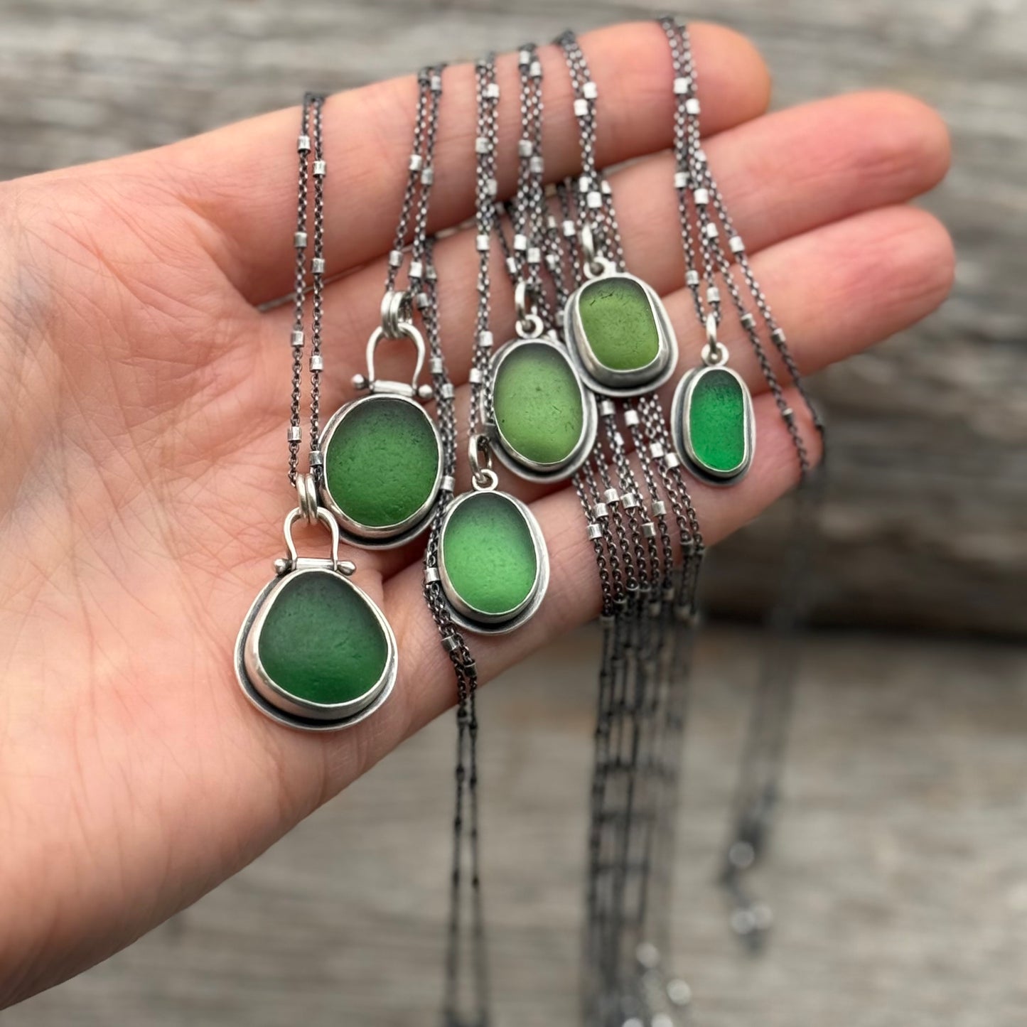 Colors of the Forest Green Sea Glass Pendants