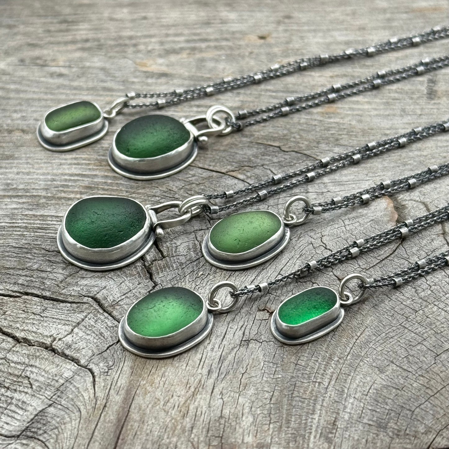 Colors of the Forest Green Sea Glass Pendants