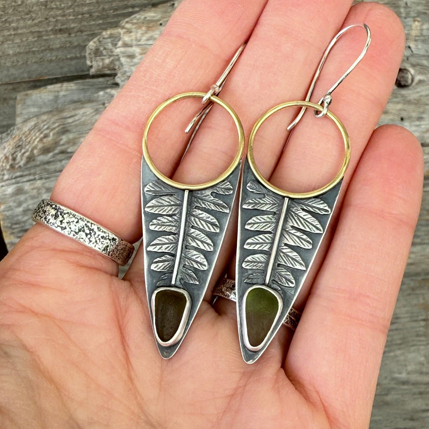 Oregon Deer Fern Sea Glass Dangles