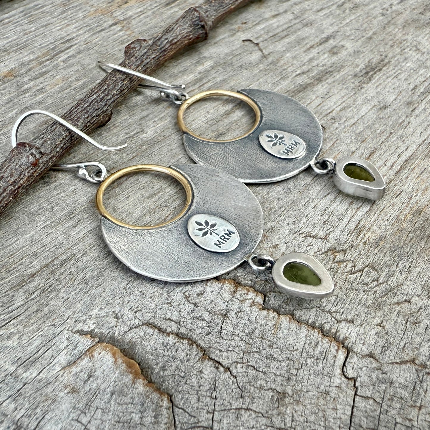 Oregon Lady Fern hoop dangles with sea glass