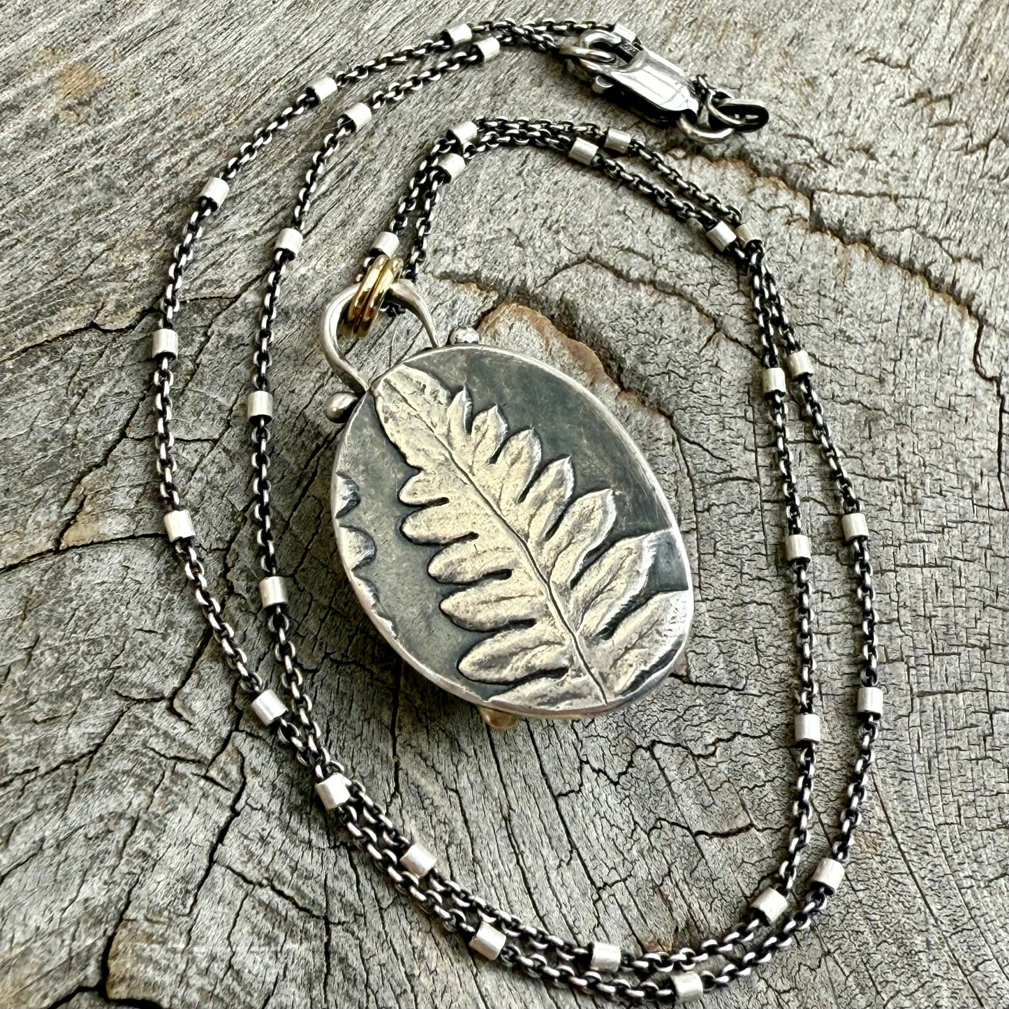 Oregon Lady Fern Pendant with 18k gold