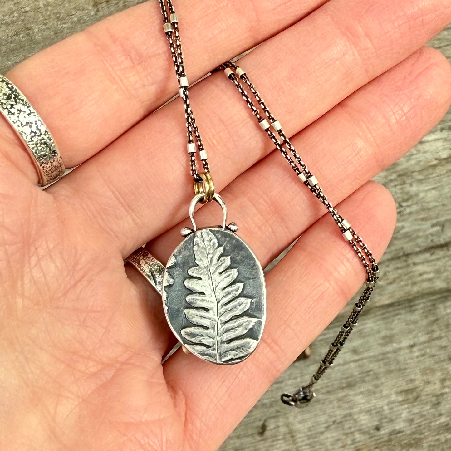 Oregon Lady Fern Pendant with 18k gold