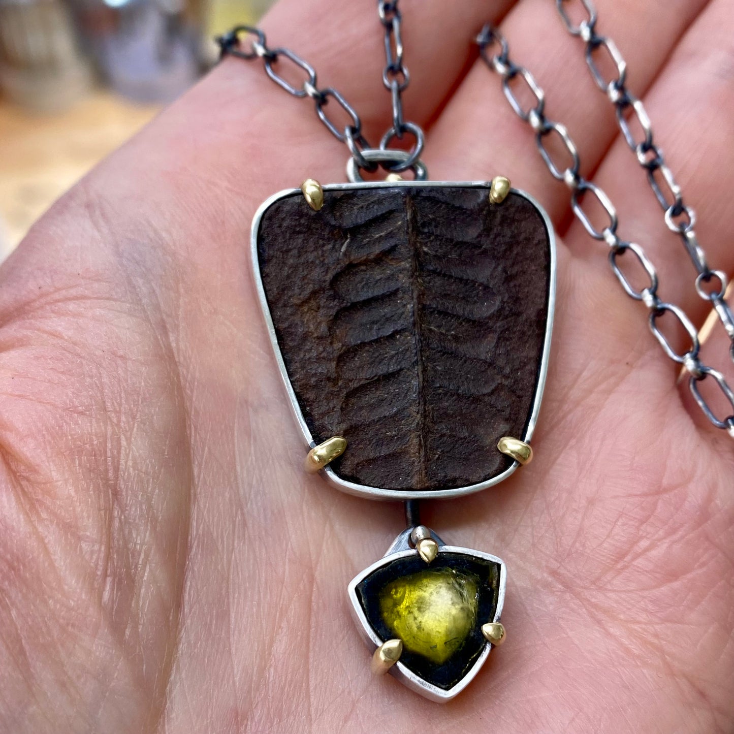 Fern Fossil and Tourmaline Forest Light Pendant